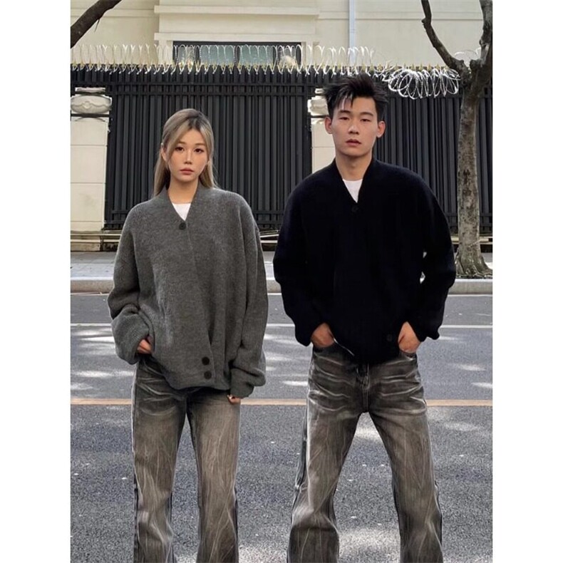 灰色道袍开衫毛衣牌慵懒风情侣外套宽松针织衫MY2369特P55,男装针织衫/毛衣,星座908-1