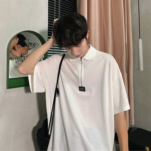 19夏装港风新款ins潮流拼色宽松polo衫韩版个性短袖T恤PL01/图片