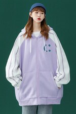 2023春季新品简约笑脸撞色拼接宽松连帽开衫卫衣B107P55控68，男装卫衣，A247A