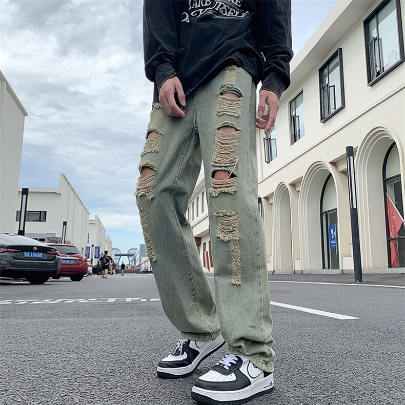 做旧破洞牛仔裤男美式街头乞丐裤高街vibe复古痞帅裤子K7246-P42,男装牛仔裤,星座512-4