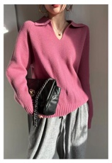 复古POLO领套头女休闲显瘦翻领毛衣秋冬内搭打底，女装针织衫/毛衣，半城羊绒