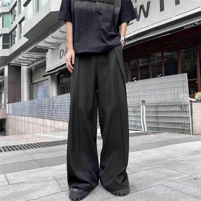 休闲西裤男夏季日系复古小众设计感高街潮牌宽松阔腿直筒西装裤子,男装西裤,星座1013