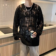 镂空宽松薄款针织衫痞帅复古破坏小众长袖男6031P45，男装针织衫/毛衣，星座410-2