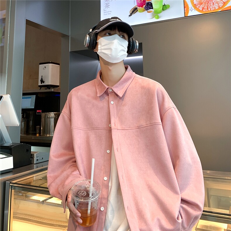 港风咖啡厅麂皮绒长袖翻领衬衫S70P48控68,男装衬衫,电商A247