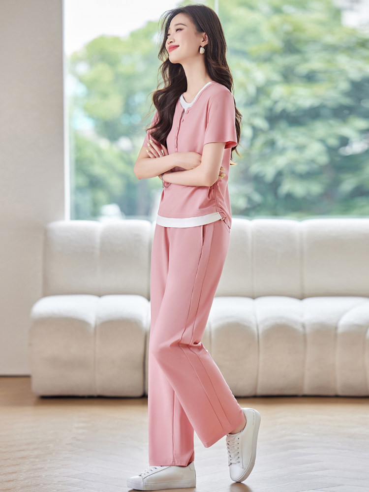 2025年夏季新款休闲针织大码女装两件套现货,女装大码女装,乐吉娜