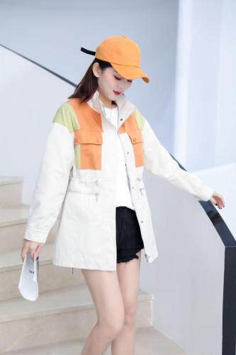 2021春款撞色风衣外套，女装风衣，红雀纺
