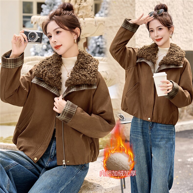 2025年冬季新款时尚潮流舒适柔软皮毛一体外套，女装棉衣/棉服，心心服饰