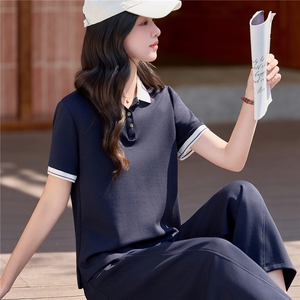 2026夏新款时尚休闲polo衫短袖阔腿裤套装女小个子减龄显瘦两件套图片