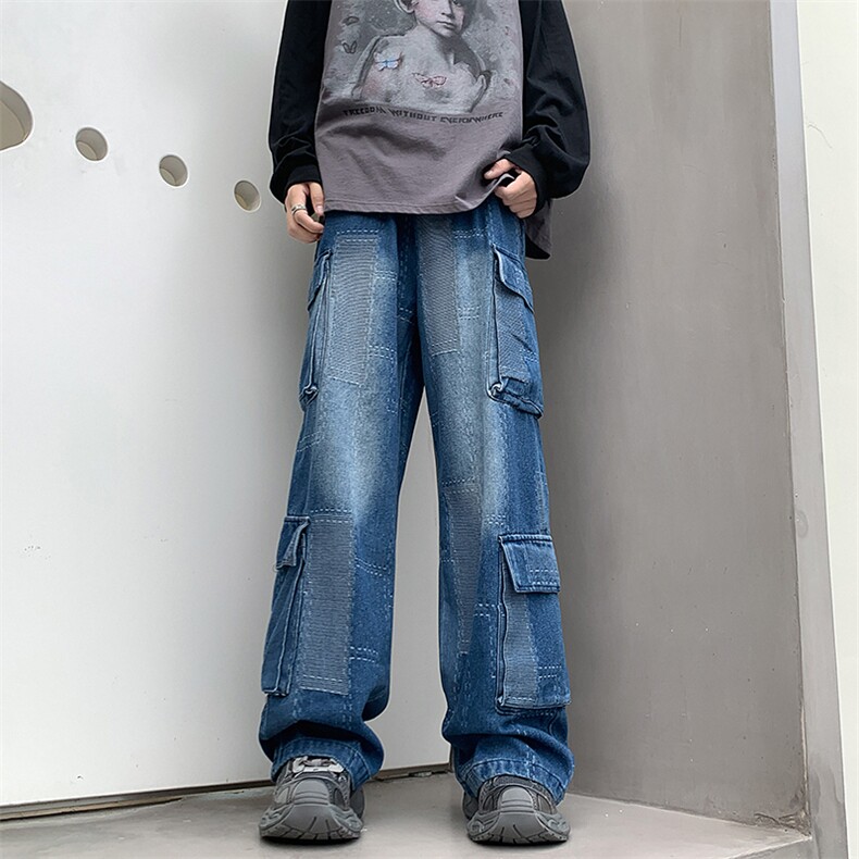 XZ-221-1美式复古潮工装裤多口袋直筒休闲情侣牛仔裤K1605-P68,男装牛仔裤,星座221-1