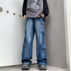 XZ-221-1美式复古潮工装裤多口袋直筒休闲情侣牛仔裤K1605-P68，男装牛仔裤，星座221-1