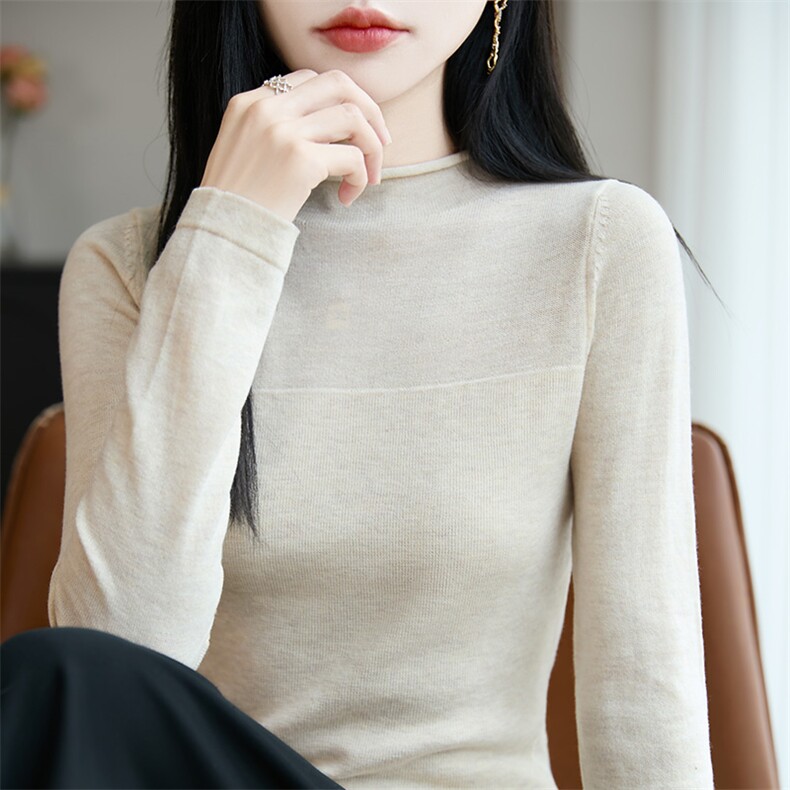 新款纯色圆领针织长袖套头上衣女时尚休闲,针织衫/毛衣,皓宇羊绒