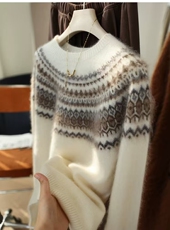 2025年秋季时尚百搭通勤简约休闲费尔岛提花圆领，女装羊毛衫，美轩羊绒