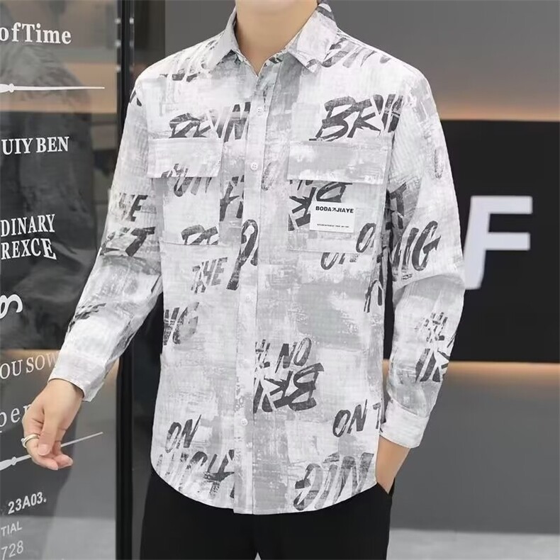 1506-1/C5351/P40新款衬衫男宽松小众设计感上衣男生潮流百时尚,男装衬衫,星座1506-1
