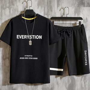 短裤男士2021新款夏装运动休闲宽松中裤韩版短袖t恤套装T722-P35,男装套装,星座1206（原A206）