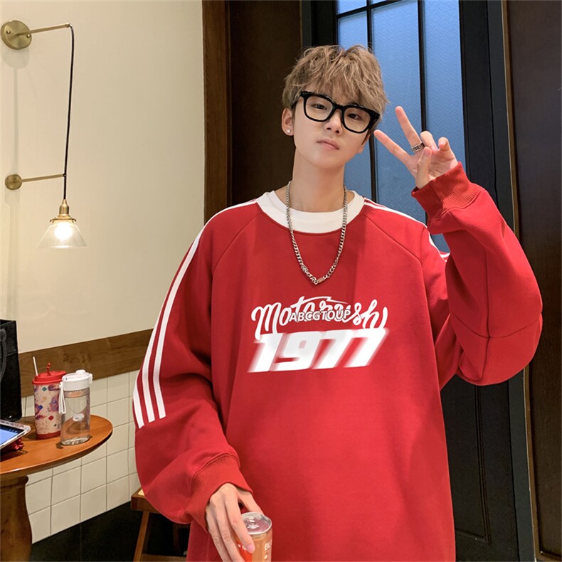 美式三杠条纹复圆领卫衣秋冬男女宽松长袖SW2449 -P45控68 50棉图片