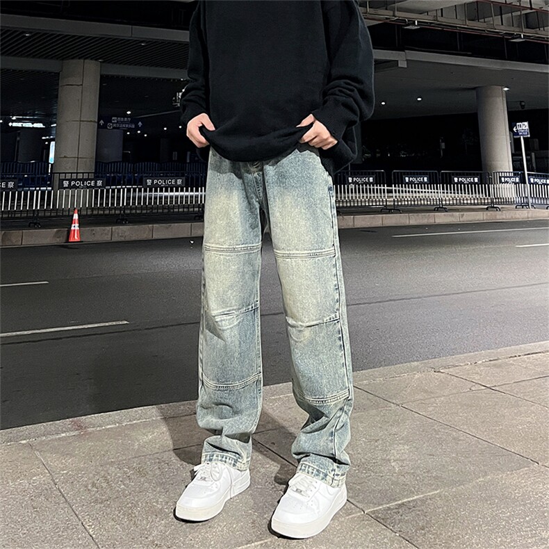 美式高街vibe风直筒长裤欧美痞帅男hiphop复古水洗牛仔裤控78,男装牛仔裤,星座301D-4(原星座1004-4）
