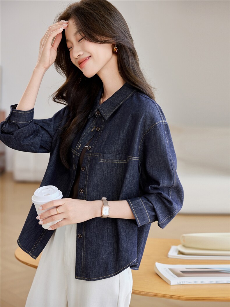 深蓝色牛仔外套女2025早秋新款巨好看的又酷又飒减龄韩系短款夹克,女装短外套,素月