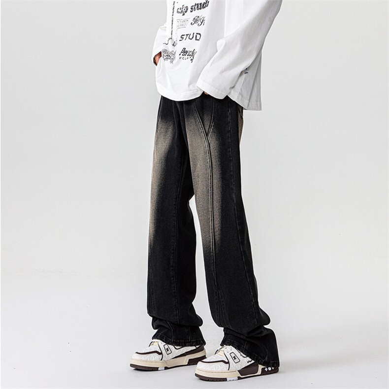 加长牛仔裤男高个子188cm110水洗复古渐变拼接裤子KZ014P63加绒73,男装牛仔裤,电商B312