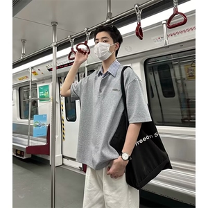 韩版时尚假两件短袖男士暖男穿搭小众氛围感T恤上衣翻领POLO衫潮,潮派男神搭配图片