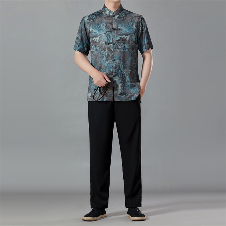 短袖唐装套装男2023夏季70岁中老年人爸爸爷爷60风男装衣服50图片
