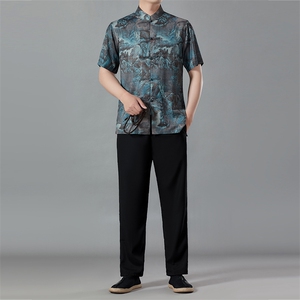 短袖唐装套装男2023夏季70岁中老年人爸爸爷爷60风男装衣服50图片