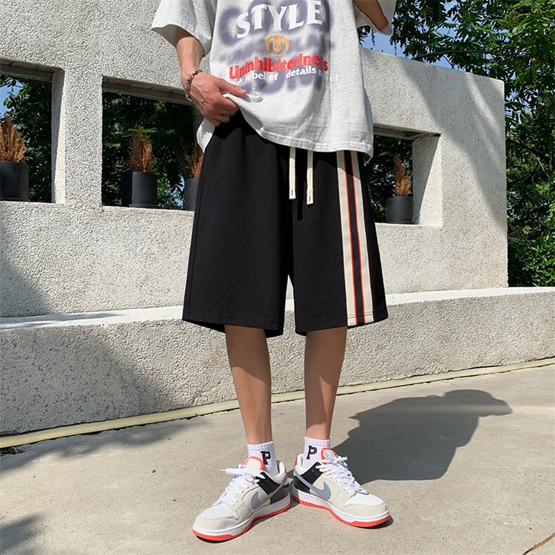 织带拼接休闲短裤男ins港风夏季运动中裤百搭五分裤K3331-P26,男装休闲裤,星座512-2
