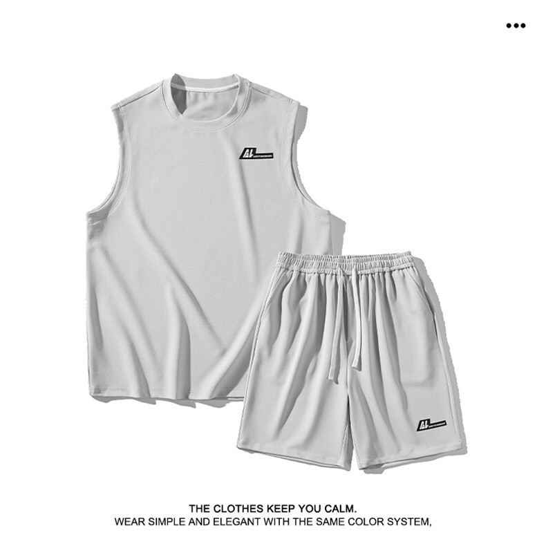 运动背心套装男士夏季薄款冰丝速干篮球健身无袖t恤TZ81-特批68，男装休闲套装，星座718