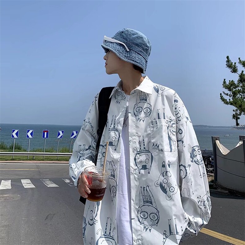 长袖印花衬衫春款男港风潮流C511P28图片