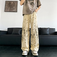 松弛慵懒感休闲裤洋气重工复古廓形微喇扎染工装裤男女夏K6177，男装休闲裤，星座1116A-1（原606A）