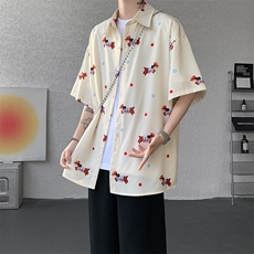 8XL-M腊肠狗花衬衫男短袖夏季冰丝薄款花衬衣寸衫外套DC28003P38，男装T恤，电商B312