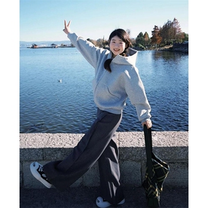 抖音得物高品质 26春装美式高街重磅宽松结构高领连帽卫衣外套W60图片