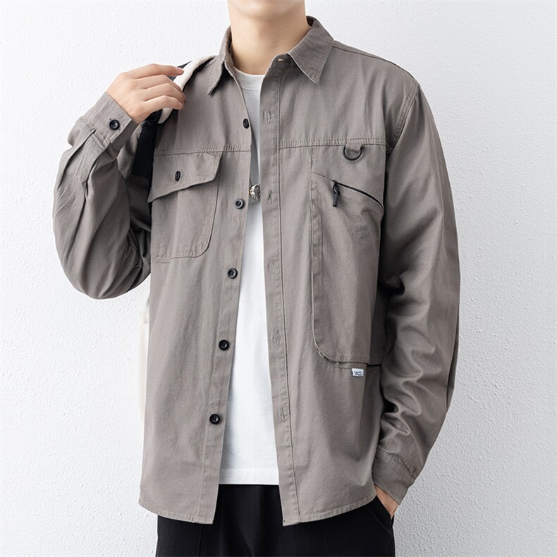 衬衣男新款纯棉工装翻领休闲时尚长袖衬衫XZ310B-3-CY805-P58,男装衬衫,星座310B-3