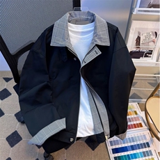 格纹拼接假两件棉服外套男女冬季保暖棒球服夹克翻领W6853-P65，男装夹克，星座412-3
