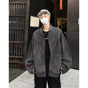 美式高街解构做旧牛仔外套男春款宽松潮流立领夹克JK2170-P78图片