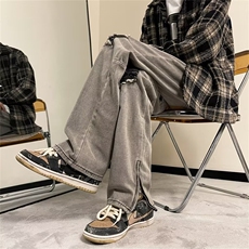 美式高街牛仔裤男裤脚拉链开衩2024秋冬季新款ins长裤RK1108-P52，男装牛仔裤，星座412-3