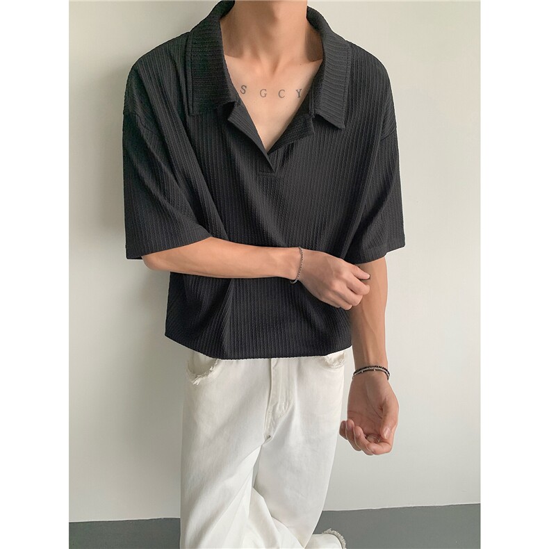 翻领五分袖T恤男宽松上衣KD674-P25图片