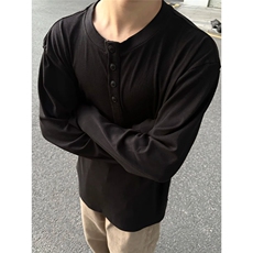 秋冬男极简老钱风亨利领长袖T恤美式通勤打底衫cleanfit单品上衣，男装T恤，星座516A