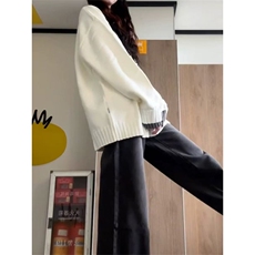 网图有货秋冬慵懒风圆领白色针织假两件长袖毛衣男女A1282-P50，男装针织衫/毛衣，星座1505