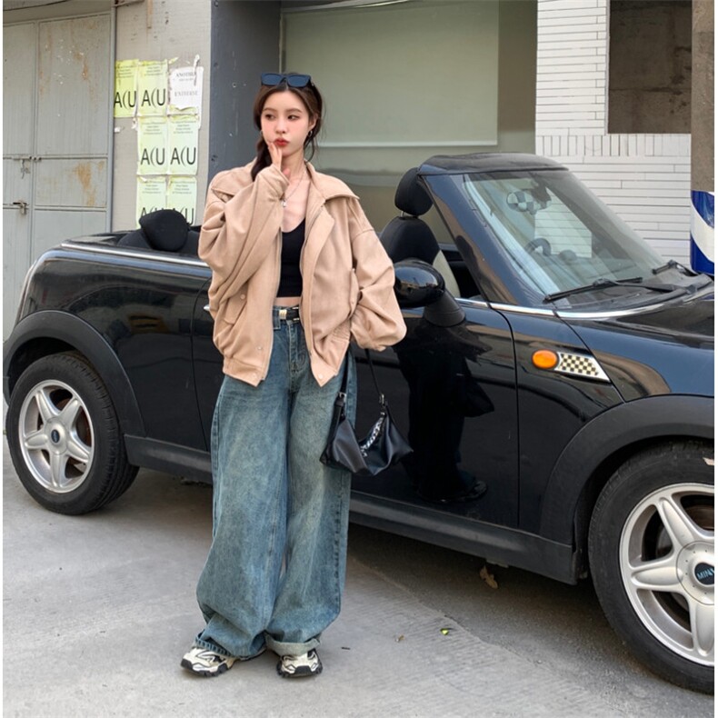 A198-P88秋季双层内里麂皮绒夹克外套复古美式翻领宽松机车服,男装夹克,星座911