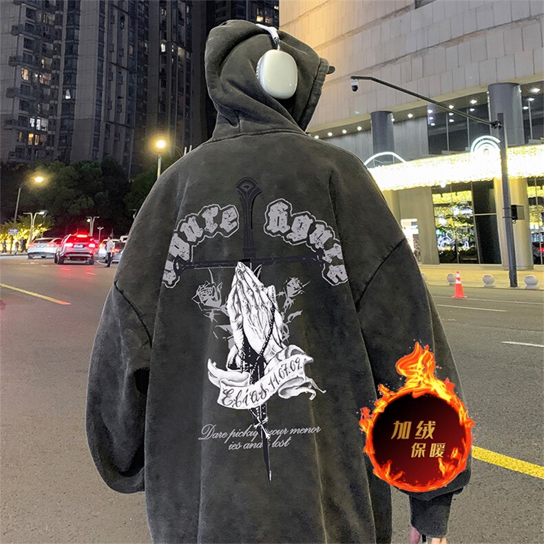 直播品质500克重磅美式做旧水洗卫衣SL1555-常规特P55加绒特P65,男装卫衣,电商A486