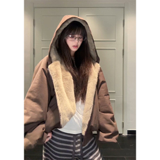 XZ1005-1-HXD888-P110-仿兔毛棉布座山雕外套，女装短外套，星座1005-1