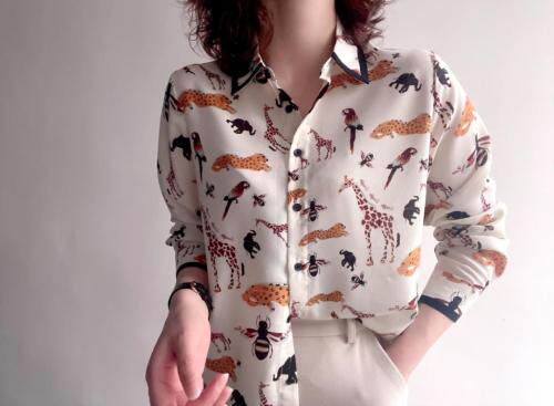 【现货】2021春季新品真丝双绉印花衬衫，女装衬衫，七七迷兰