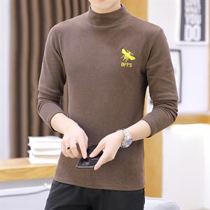 冬季半高领双面绒刺绣蜜蜂卫衣男加绒加厚保暖打底衫长袖黑330P28图片