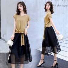 现货2024年夏季新款轻熟风港味时尚减l龄半身裙两件套装，女装套装/套裙，盈茜