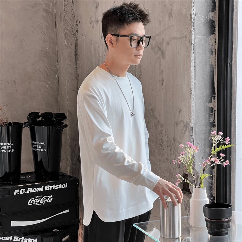 T01-P40白色卫衣男春秋款侧插口袋长袖T恤潮牌宽松打底上衣,男装T恤,星座215-1