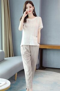 时尚套装女2021年夏季时尚气质棉麻套装两件套图片