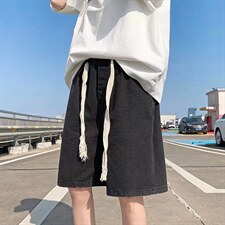 美式复古做旧直筒牛仔短裤男潮牌宽松阔腿休闲五分裤ND01P35图片