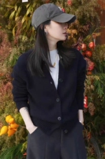 2025年秋季新款纯色针织开衫高领时尚百搭，女装针织衫/毛衣，旭驰羊绒