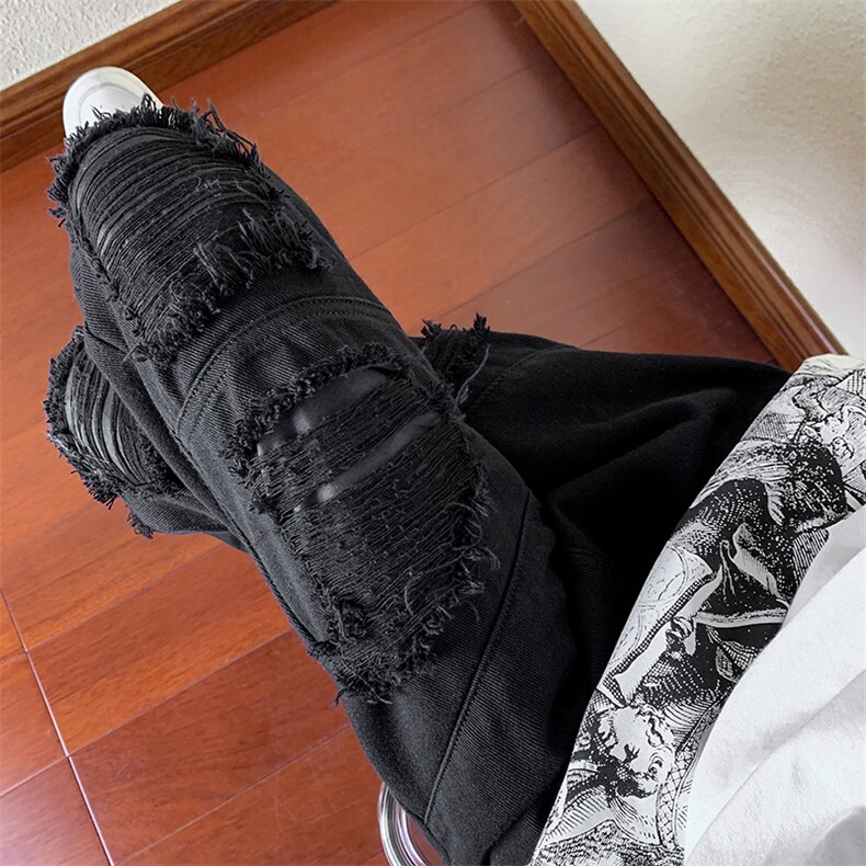 B221美式ins高街小众假破洞修身迷彩直筒牛仔裤LK23019-P60控78,男装牛仔裤,电商B221