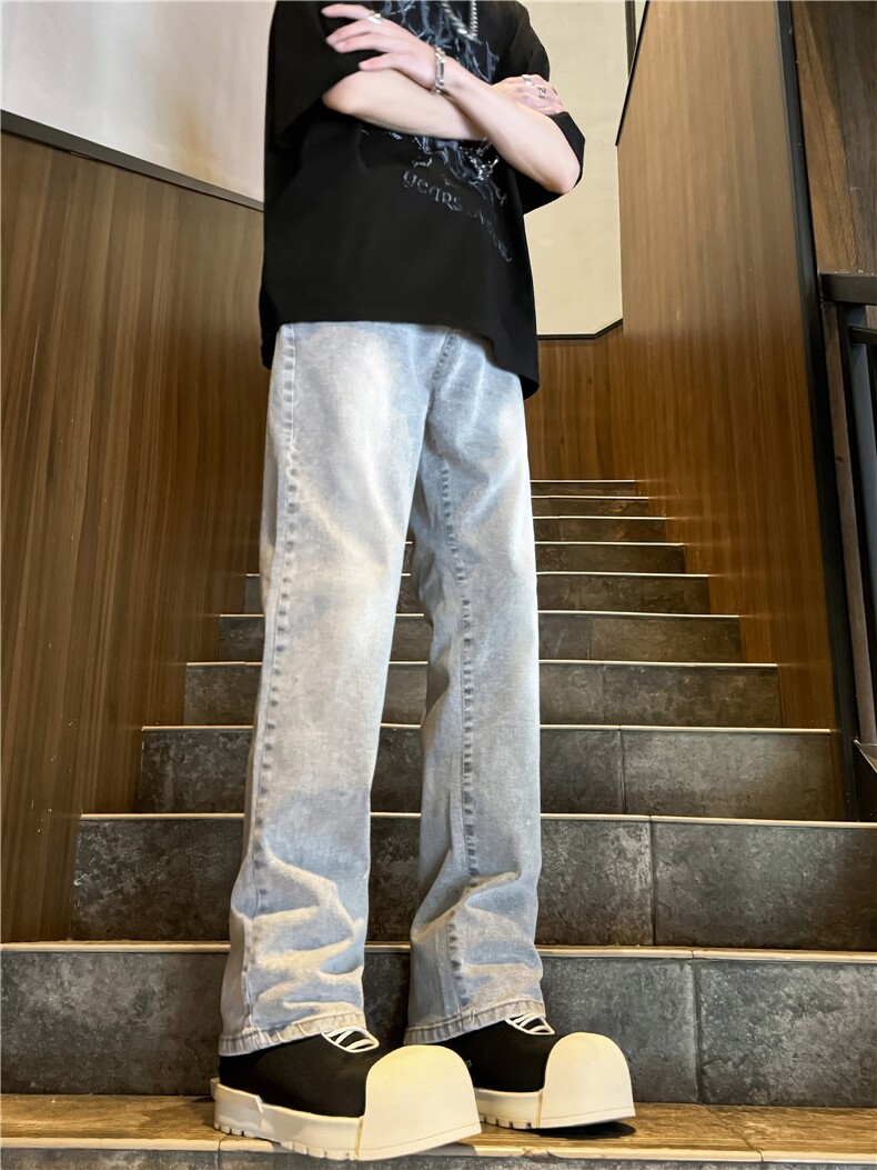 美式水洗烟灰色牛仔裤男女宽松直筒休闲裤205-1-YK5059-P48,男装牛仔裤,星座610A-1